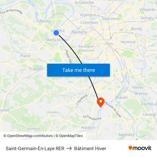 Saint-Germain-En-Laye RER to Bâtiment Hiver map