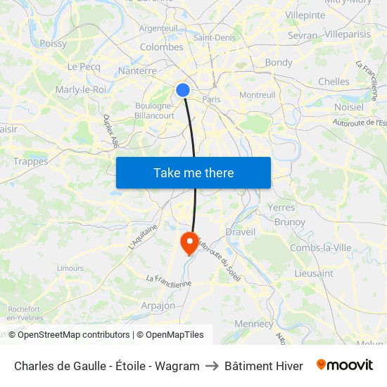 Charles de Gaulle - Étoile - Wagram to Bâtiment Hiver map