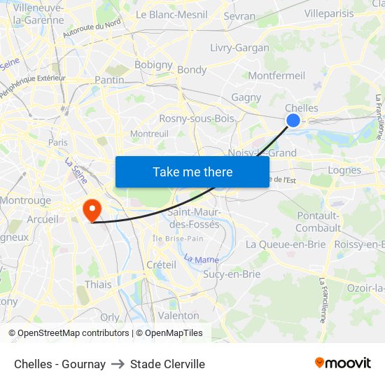 Chelles - Gournay to Stade Clerville map