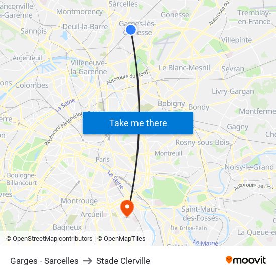 Garges - Sarcelles to Stade Clerville map
