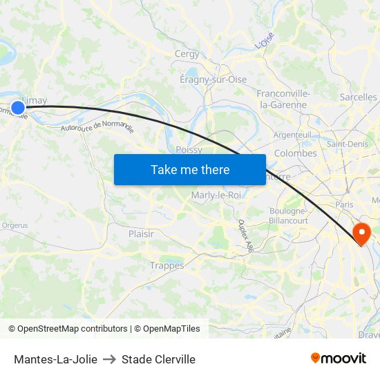 Mantes-La-Jolie to Stade Clerville map