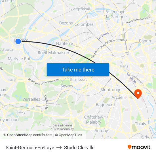 Saint-Germain-En-Laye to Stade Clerville map
