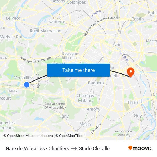 Gare de Versailles - Chantiers to Stade Clerville map