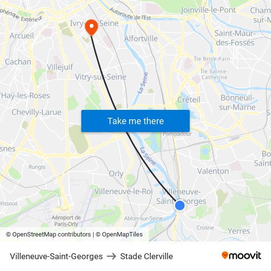 Villeneuve-Saint-Georges to Stade Clerville map