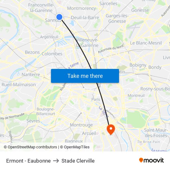 Ermont - Eaubonne to Stade Clerville map