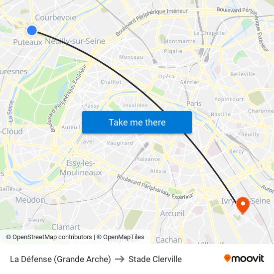La Défense (Grande Arche) to Stade Clerville map