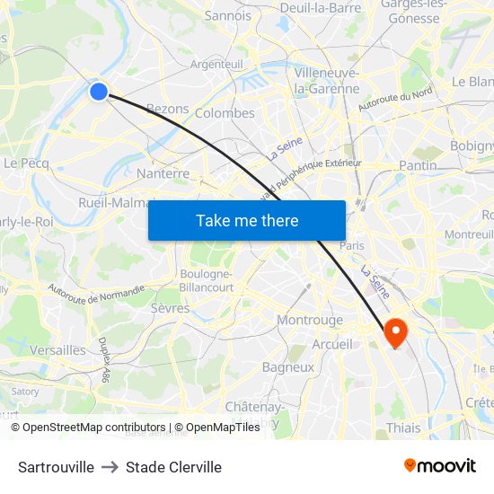 Sartrouville to Stade Clerville map