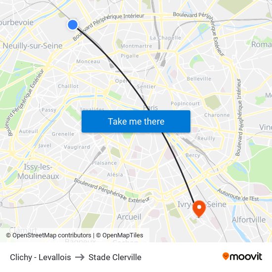 Clichy - Levallois to Stade Clerville map