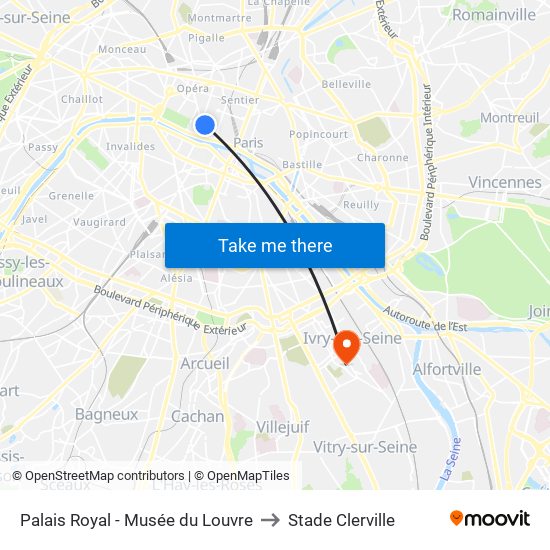 Palais Royal - Musée du Louvre to Stade Clerville map