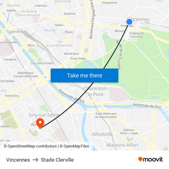 Vincennes to Stade Clerville map