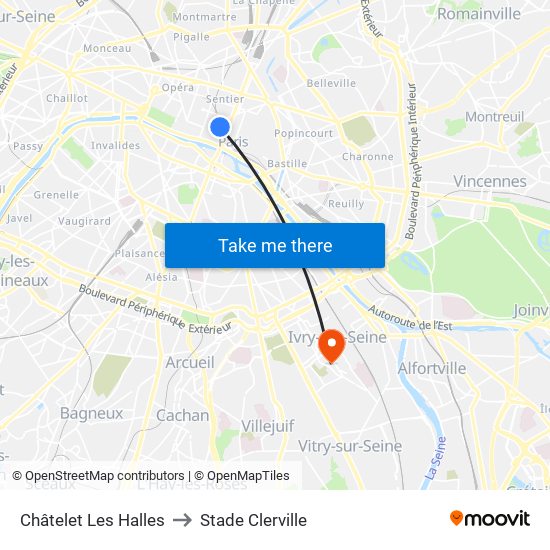 Châtelet Les Halles to Stade Clerville map