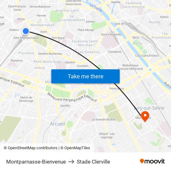Montparnasse-Bienvenue to Stade Clerville map