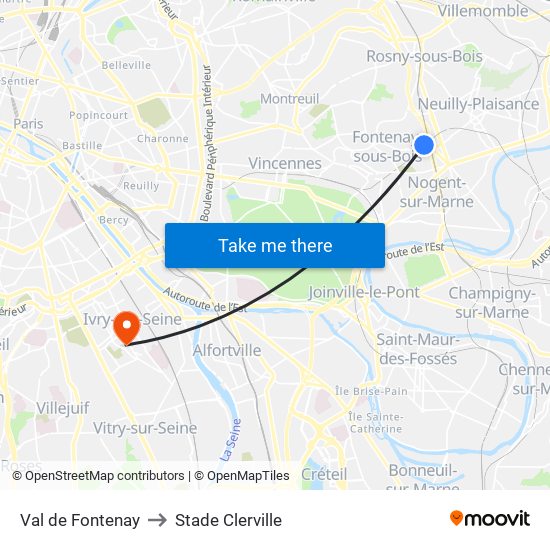 Val de Fontenay to Stade Clerville map