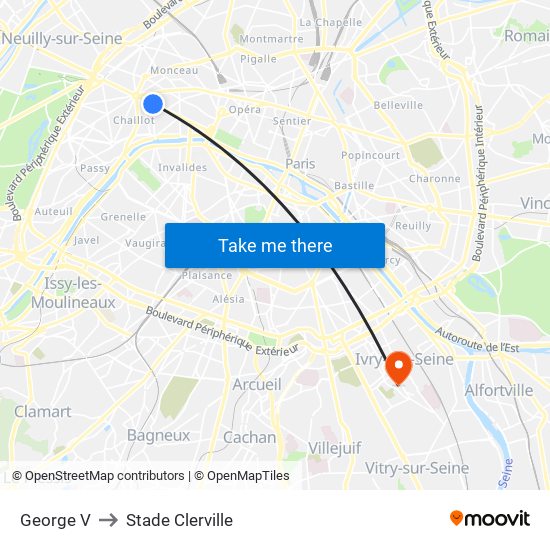 George V to Stade Clerville map