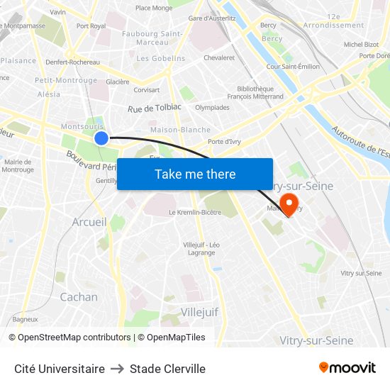 Cité Universitaire to Stade Clerville map