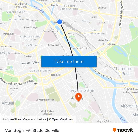 Van Gogh to Stade Clerville map