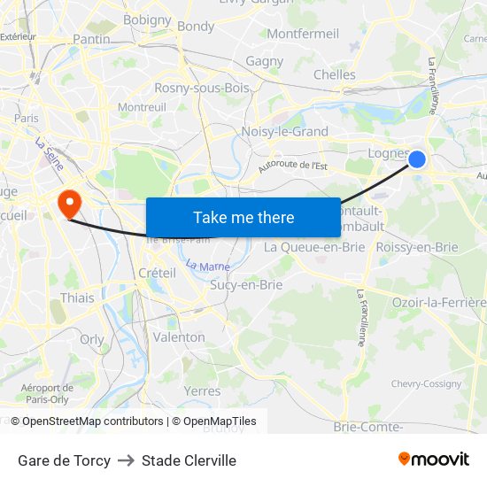 Gare de Torcy to Stade Clerville map