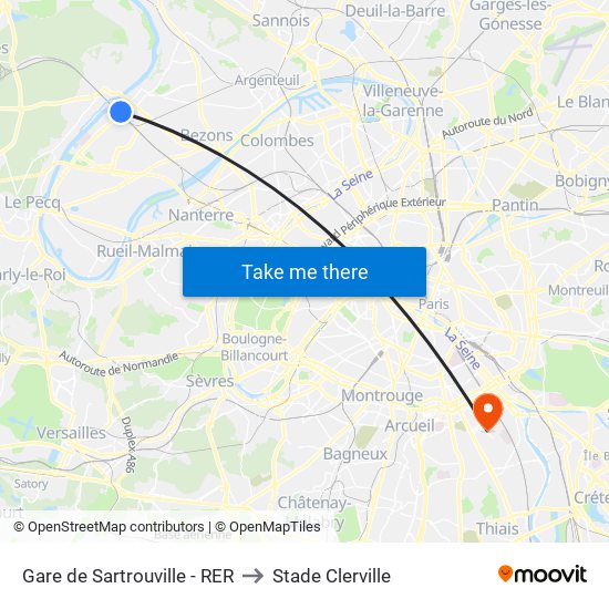 Gare de Sartrouville - RER to Stade Clerville map