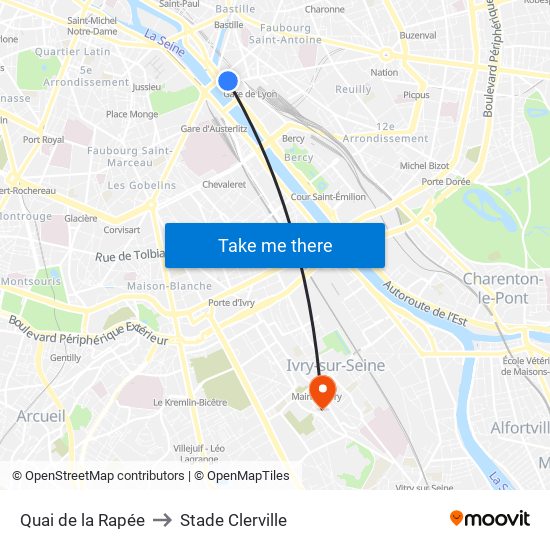Quai de la Rapée to Stade Clerville map