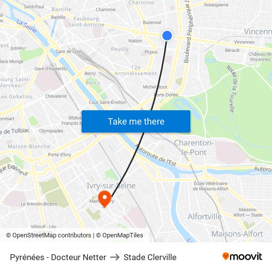 Pyrénées - Docteur Netter to Stade Clerville map