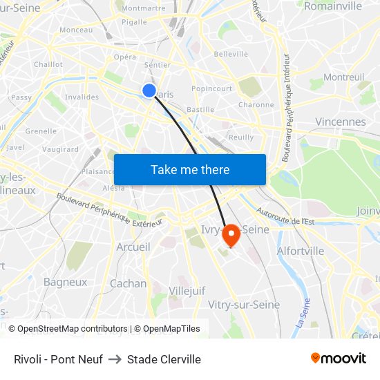 Rivoli - Pont Neuf to Stade Clerville map