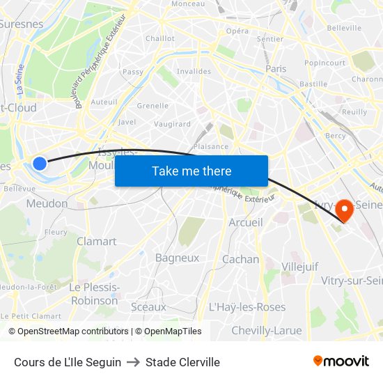 Cours de L'Ile Seguin to Stade Clerville map