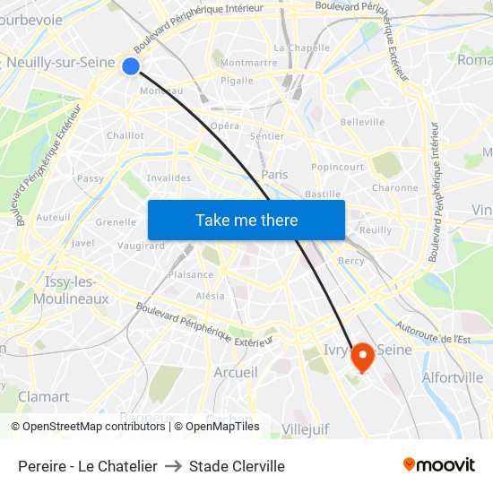 Pereire - Le Chatelier to Stade Clerville map