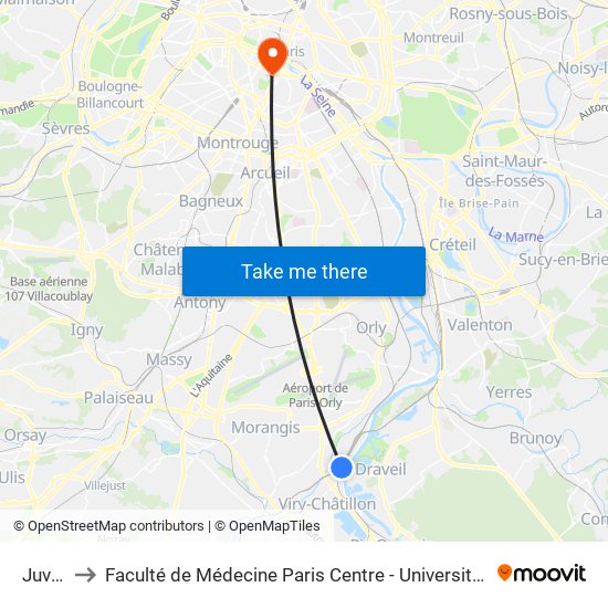 Juvisy to Faculté de Médecine Paris Centre - Université de Paris map