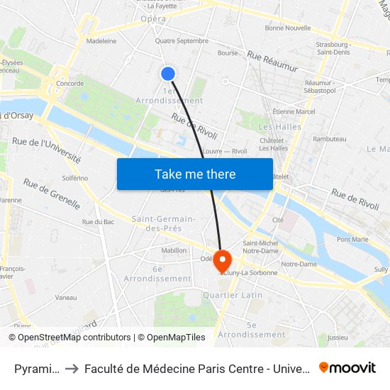 Pyramides to Faculté de Médecine Paris Centre - Université de Paris map