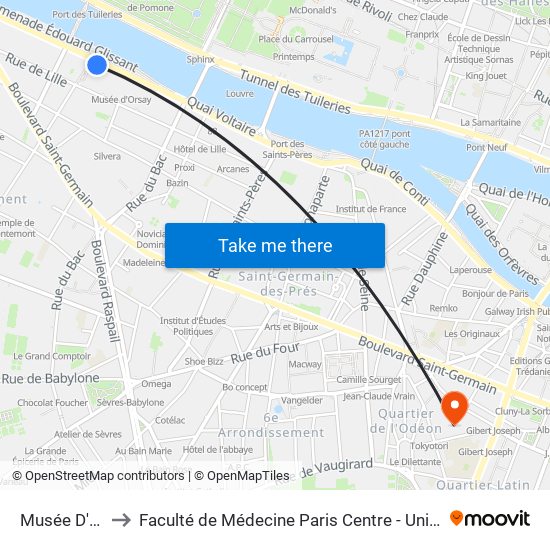 Musée D'Orsay to Faculté de Médecine Paris Centre - Université de Paris map
