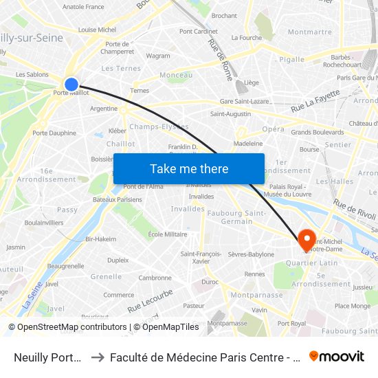 Neuilly Porte Maillot to Faculté de Médecine Paris Centre - Université de Paris map