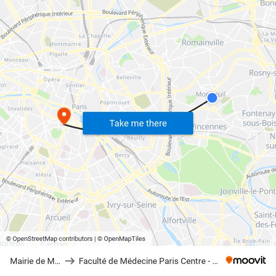 Mairie de Montreuil to Faculté de Médecine Paris Centre - Université de Paris map