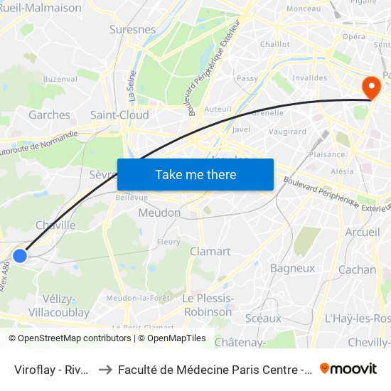 Viroflay - Rive Gauche to Faculté de Médecine Paris Centre - Université de Paris map