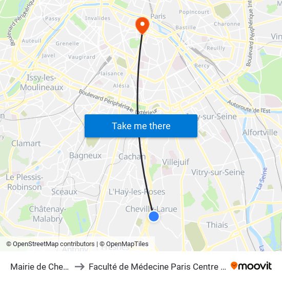 Mairie de Chevilly-Larue to Faculté de Médecine Paris Centre - Université de Paris map
