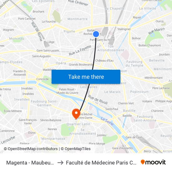 Magenta - Maubeuge - Gare du Nord to Faculté de Médecine Paris Centre - Université de Paris map
