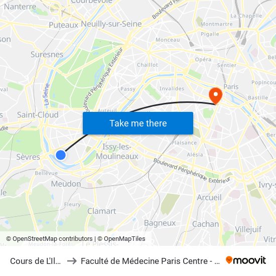 Cours de L'Ile Seguin to Faculté de Médecine Paris Centre - Université de Paris map