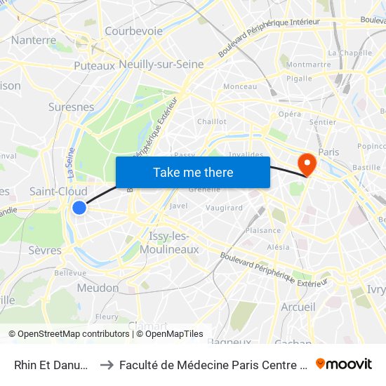Rhin Et Danube - Métro to Faculté de Médecine Paris Centre - Université de Paris map