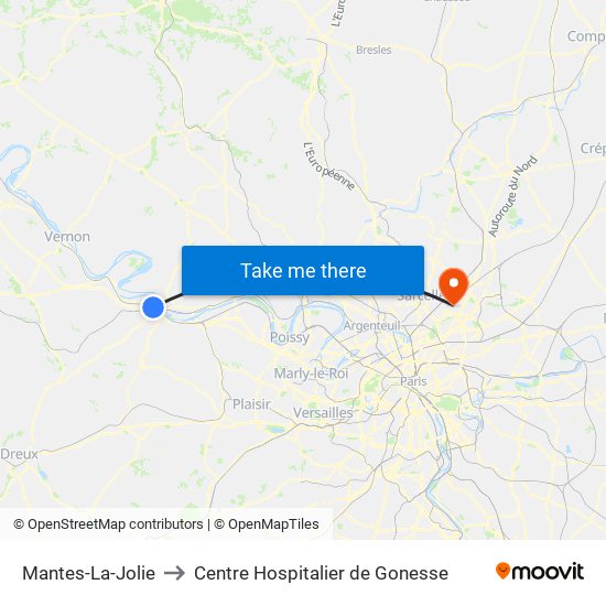Mantes-La-Jolie to Centre Hospitalier de Gonesse map