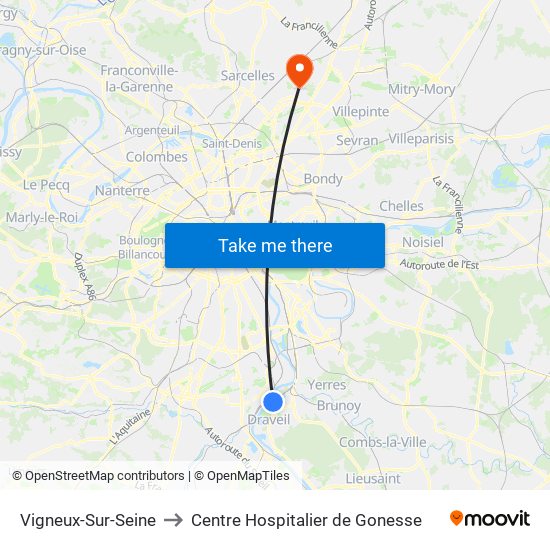 Vigneux-Sur-Seine to Centre Hospitalier de Gonesse map