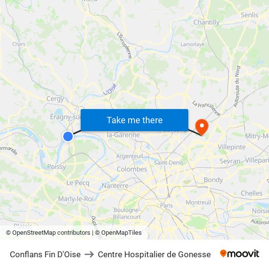 Conflans Fin D'Oise to Centre Hospitalier de Gonesse map