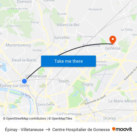 Épinay - Villetaneuse to Centre Hospitalier de Gonesse map