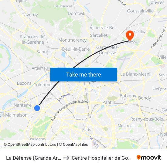 La Défense (Grande Arche) to Centre Hospitalier de Gonesse map