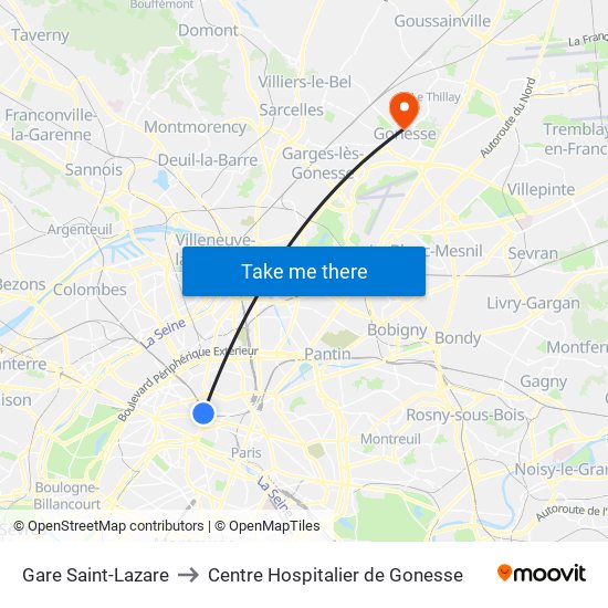 Gare Saint-Lazare to Centre Hospitalier de Gonesse map
