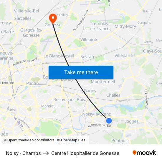 Noisy - Champs to Centre Hospitalier de Gonesse map