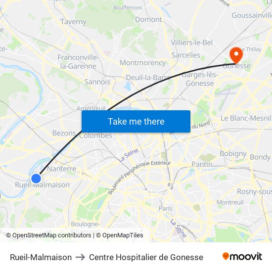 Rueil-Malmaison to Centre Hospitalier de Gonesse map