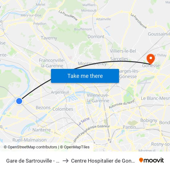 Gare de Sartrouville - RER to Centre Hospitalier de Gonesse map