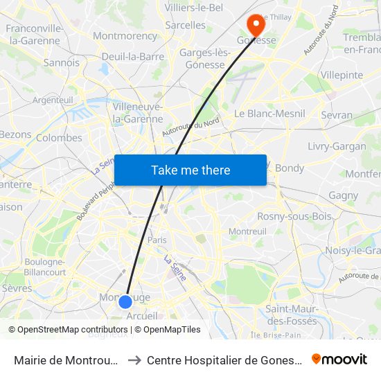 Mairie de Montrouge to Centre Hospitalier de Gonesse map
