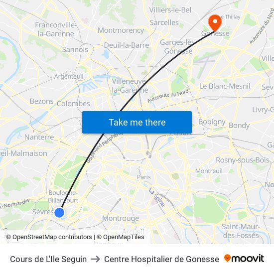 Cours de L'Ile Seguin to Centre Hospitalier de Gonesse map