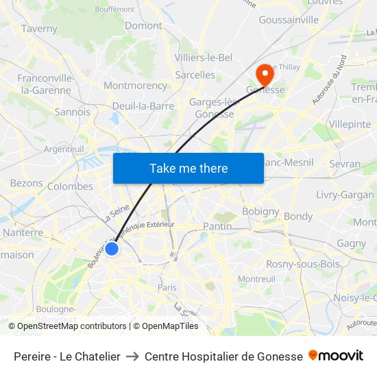 Pereire - Le Chatelier to Centre Hospitalier de Gonesse map