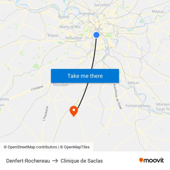 Denfert-Rochereau to Clinique de Saclas map